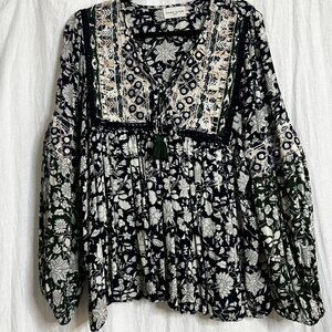 Miss June boho top navy and green OSFM